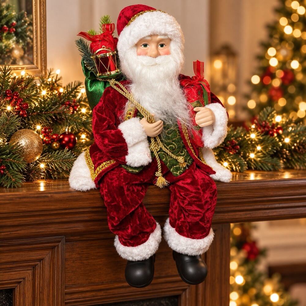 Joyland Santa Claus Shelf Sitter 18” Red Velvet Christmas Decor Gifts NWT